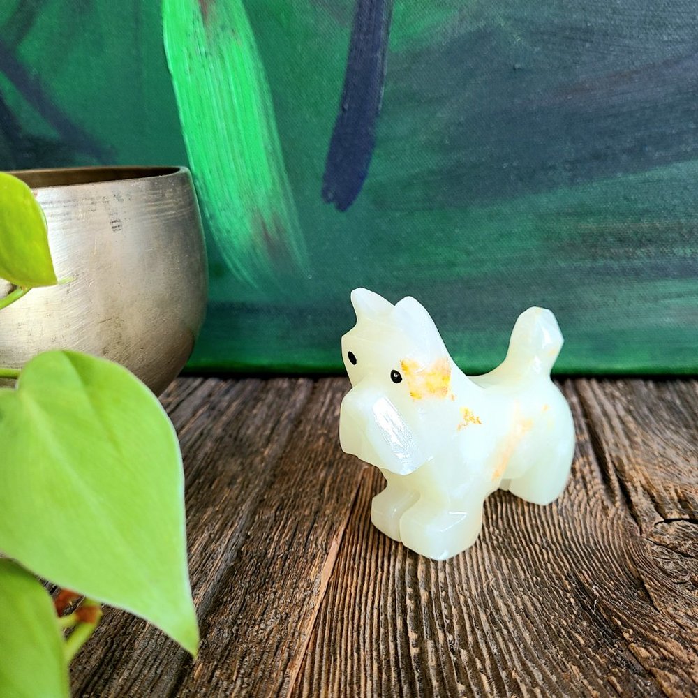 Marble stone dog figurine.